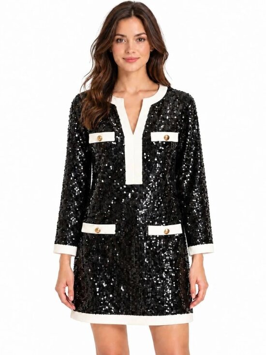 Preston & York Dresses & Skirts - NWT! Preston & York Sequin Sequin Dress Black Gold Button ("Chanel Style") Sz 6